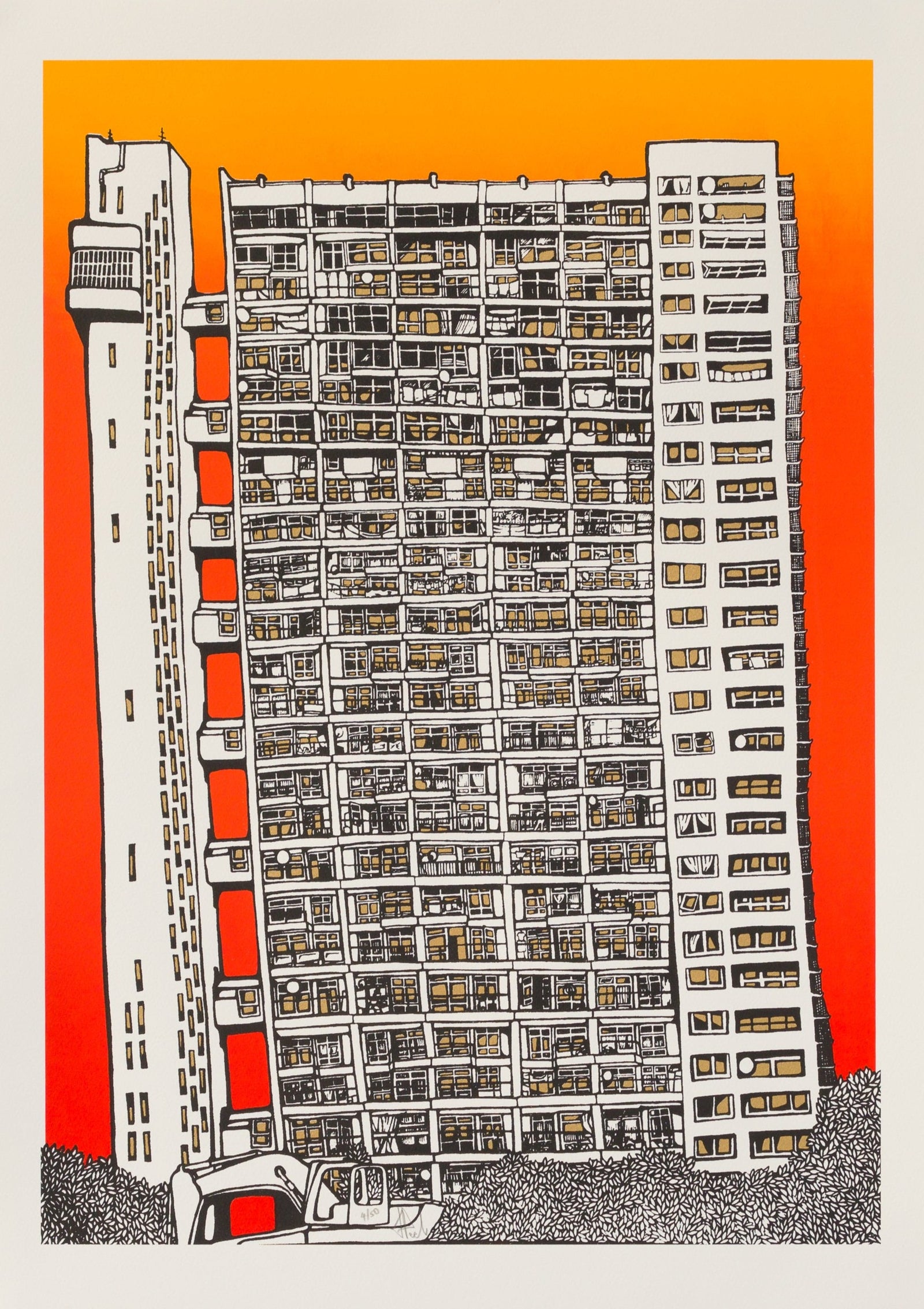 Trellick Tower (Tequila Sunrise) by Jo Peel