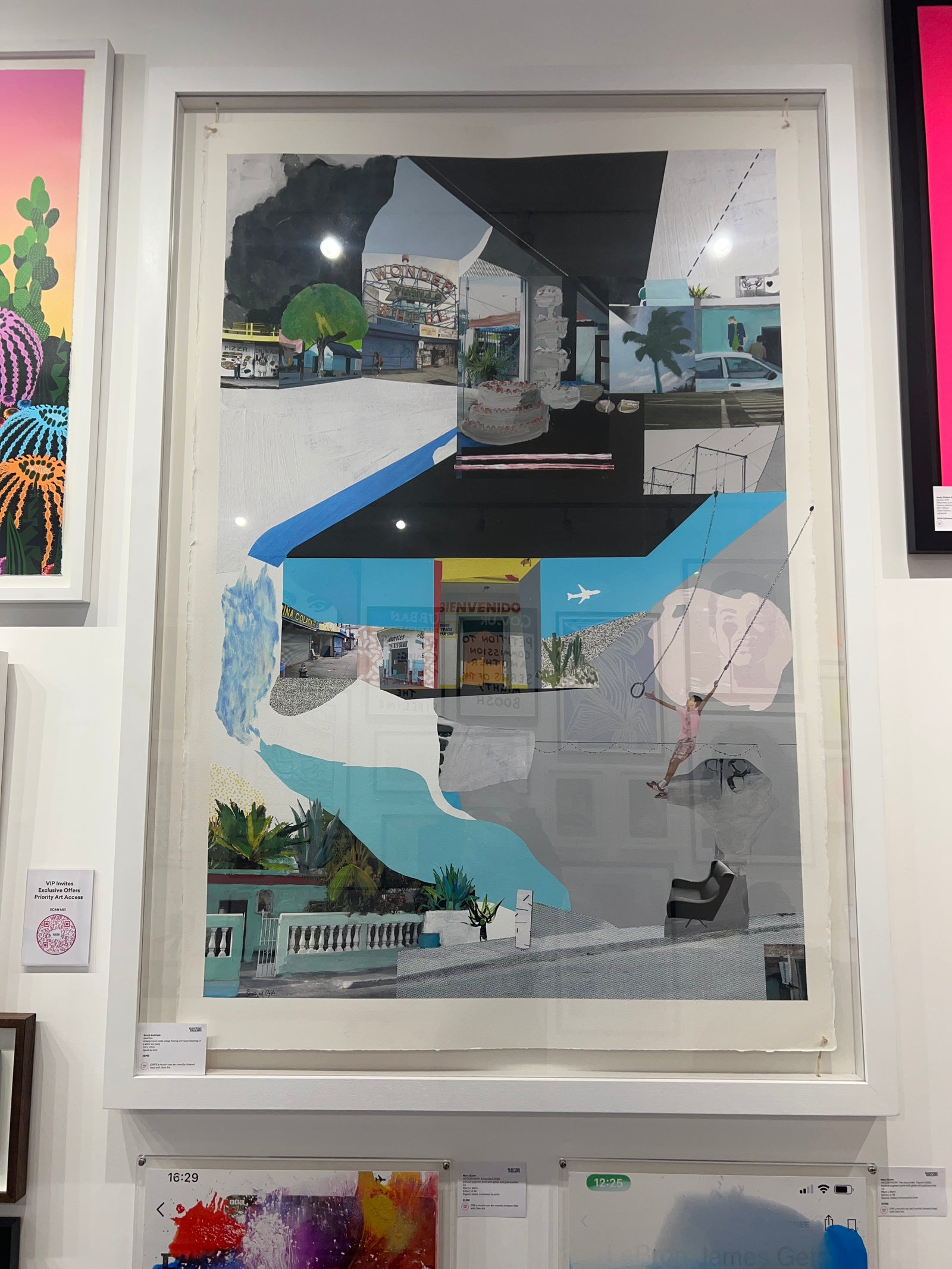 Good Day (Framed) (Original) by Bonnie And Clyde, a original original mixed media collage floating with twine fastenings in a white box frame from 2017