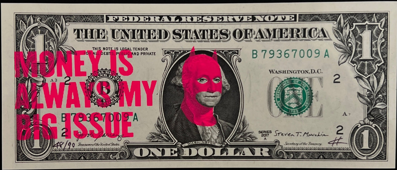 Rich Enough To Be Batman - US Dollar Note by Heath Kane, a limited edition 1 colour screenprint on us dollar note from 2020