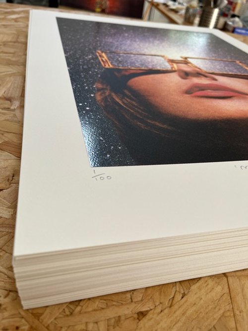 Mind Blown by Joe Webb, a limited edition 5 colour silkscreen with glitter varnish, on somerset enhanced velvet 410gsm paper from 2022