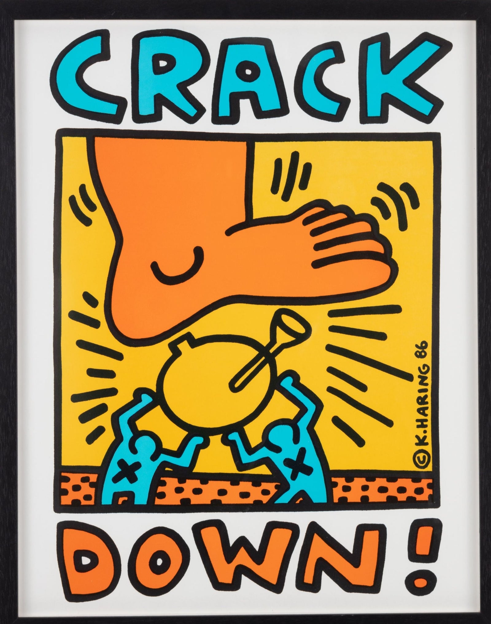 Crack Down (Framed) by Keith Haring, a limited edition offset lithographic poster. comes with the original program from the benefit concert from 1986