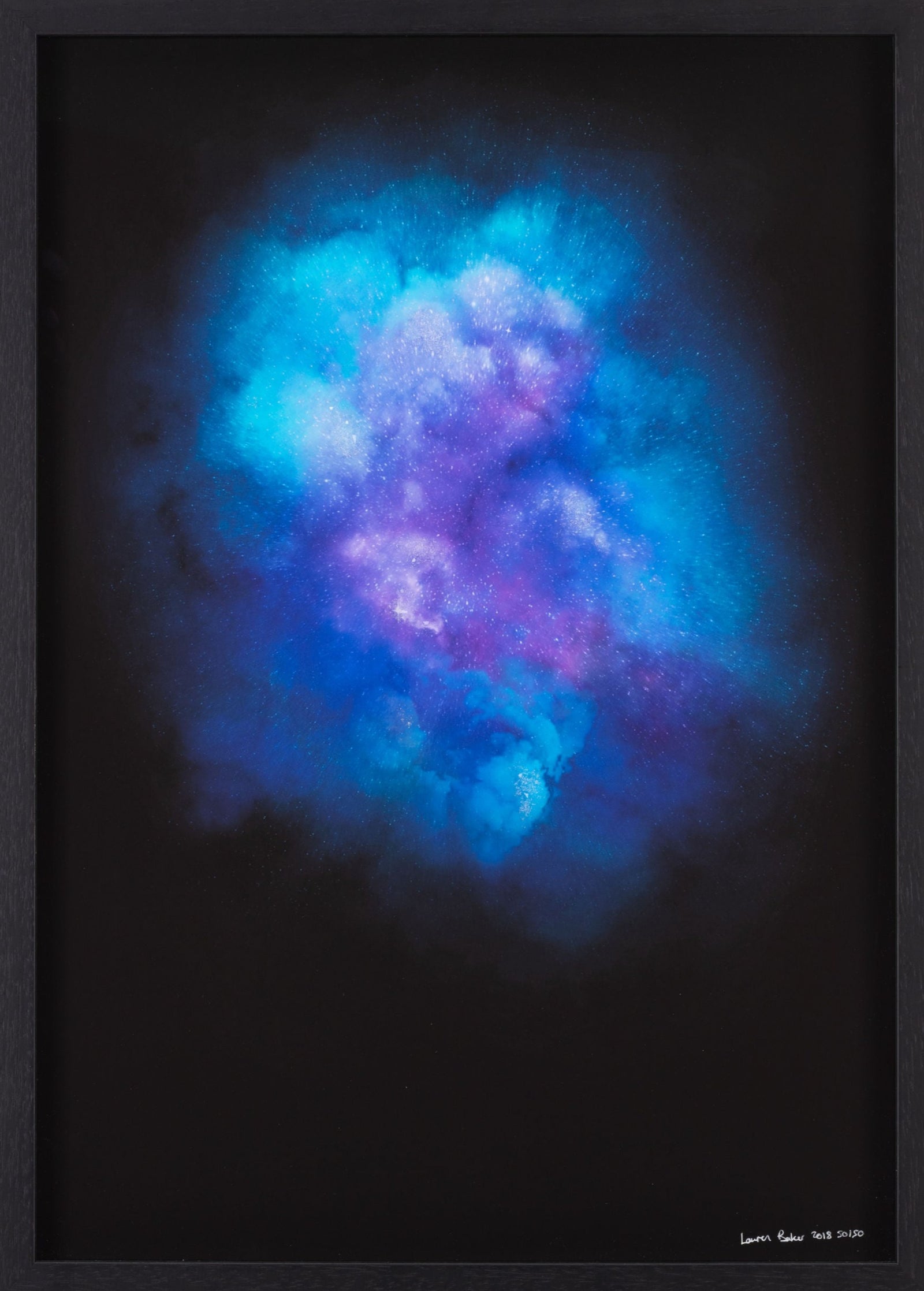 Galaxy Explosion (Diamond Dust - Indigo) (Framed) by Lauren Baker, a limited edition museum quality hahnemuhle paper 308gsm photo rag with hand embellished diamond dust from 2018