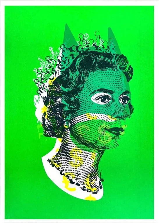 Rich Enough To Be Batman - Lizzie - Green and Neon Currency by Heath Kane, a limited edition four colour screen print on southbank coarse 310gsm paper from 2021