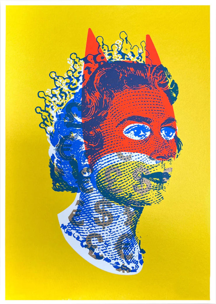 Rich Enough to be Batman - Lizzie Yellow Orange Blue Currency by Heath Kane, a limited edition four colour screen print on southbank coarse 310gsm paper from 2021