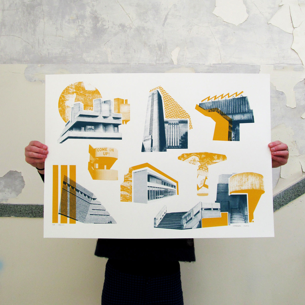 Southbank Icons (Mustard and Teal) by Underway Studio, a limited edition 4 colour screenprint on lambeth cartridge 280 gsm from 2018