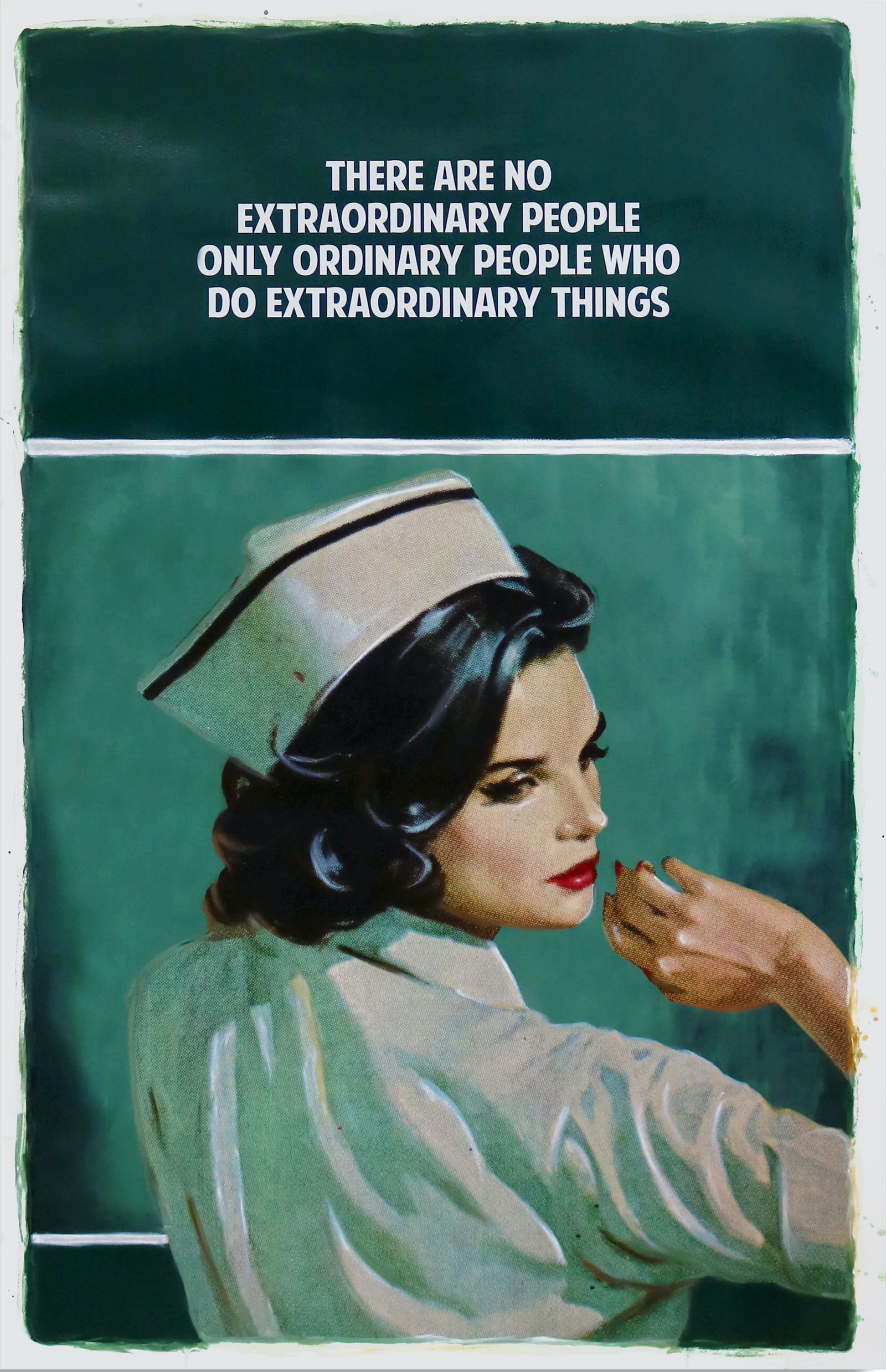 Extraordinary People (NHS) – Teal (Framed) by The Connor Brothers, a original hand coloured, heavily embellished giclée print with acrylic, oil, pastel and varnish. from 2019