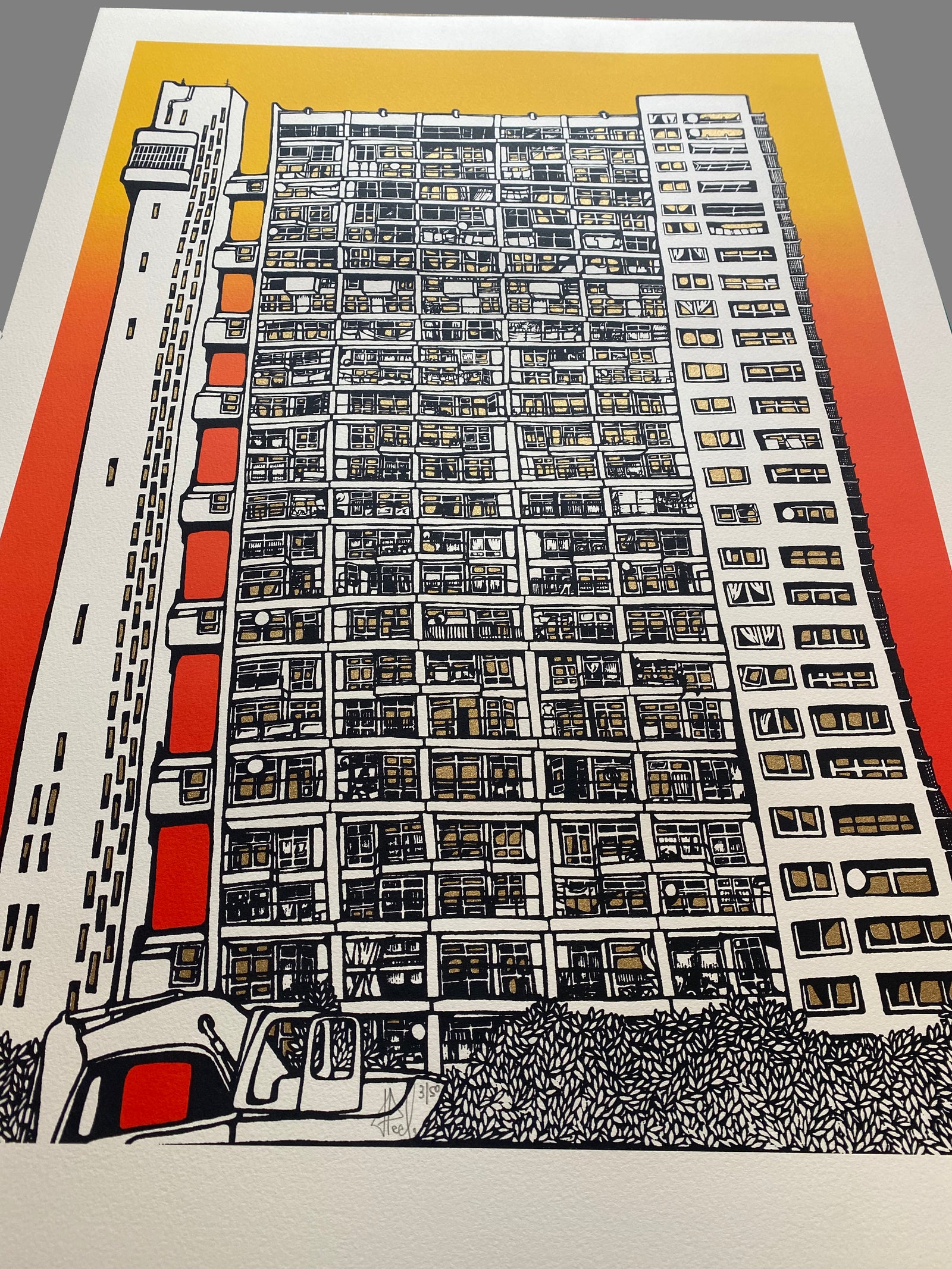 Trellick Tower (Tequila Sunrise) by Jo Peel
