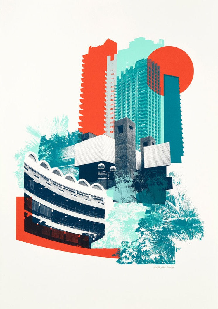 Barbican by Underway Studio, a open edition 5 colour screen-print on southbank smooth 300gsm paper from 2019