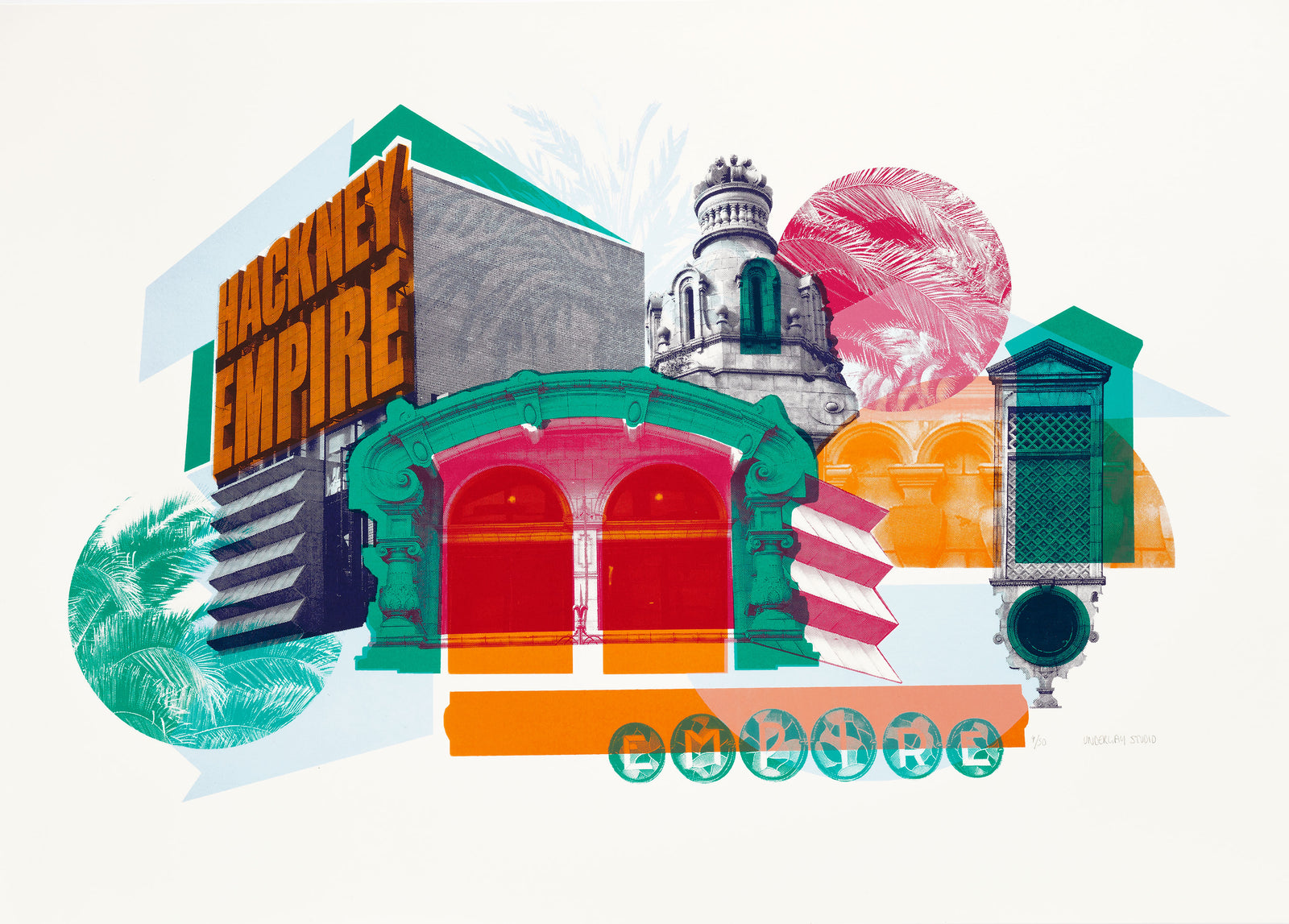 Hackney Empire by Underway Studio, a limited edition 5 colour screen-print on southbank smooth 300gsm paper from 2019