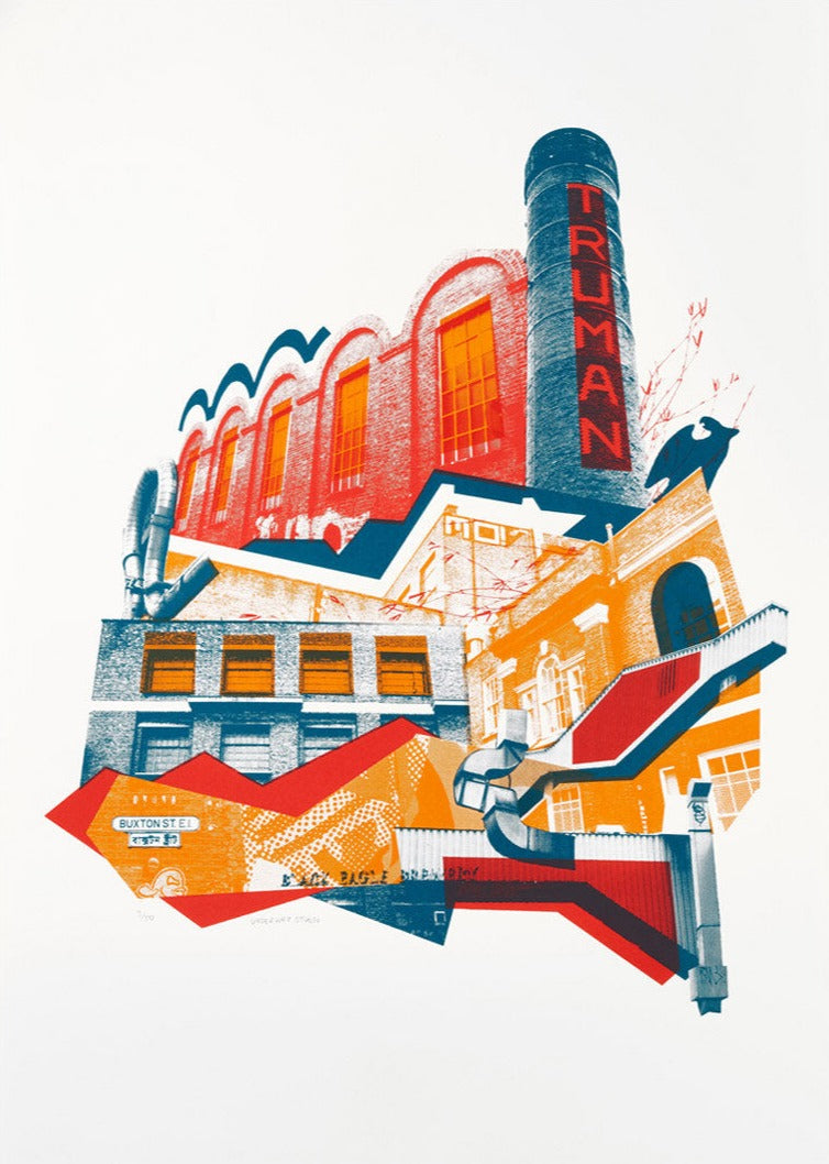 Truman Brewery by Underway Studio, a limited edition 3 colour screenprint on southbank smooth 300gsm paper from 2019