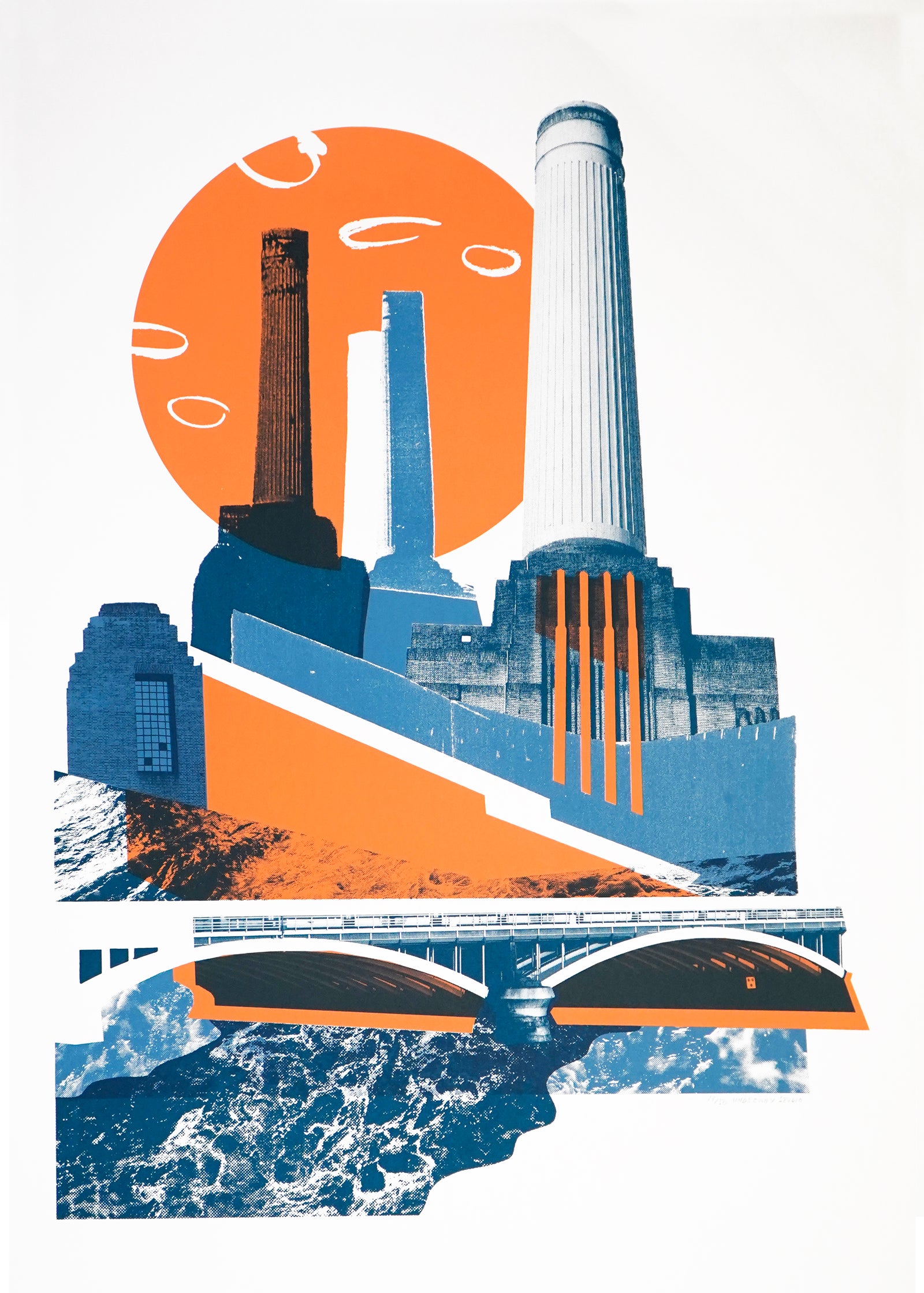 Battersea Power Station by Underway Studio, a limited edition 3 colour screenprint on southbank smooth 300gsm paper from 2019