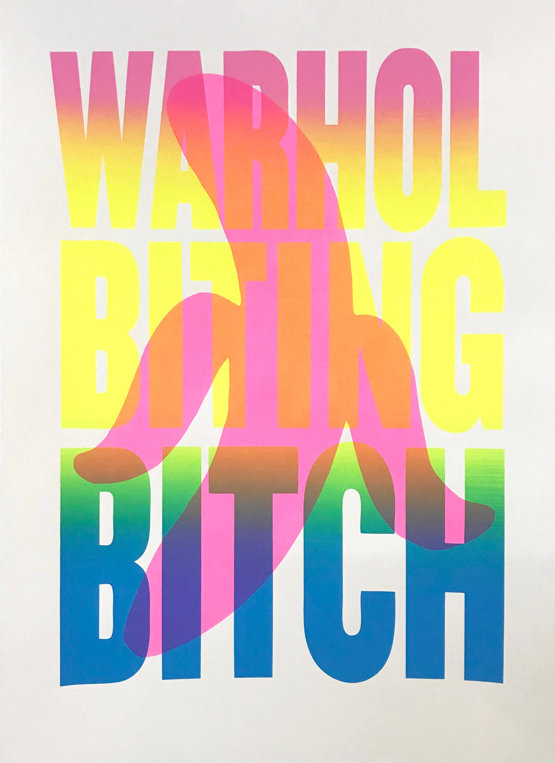 Warhol Biting Bitch (White) by Shuby, a limited edition multicoloured silk screen print placed on 250gsm paper from 2021