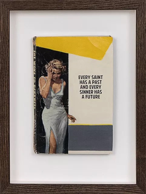 Every Saint Has A Past – Yellow (Framed) by The Connor Brothers, a limited edition hand painted vintage paperback book with silkscreen from 2019