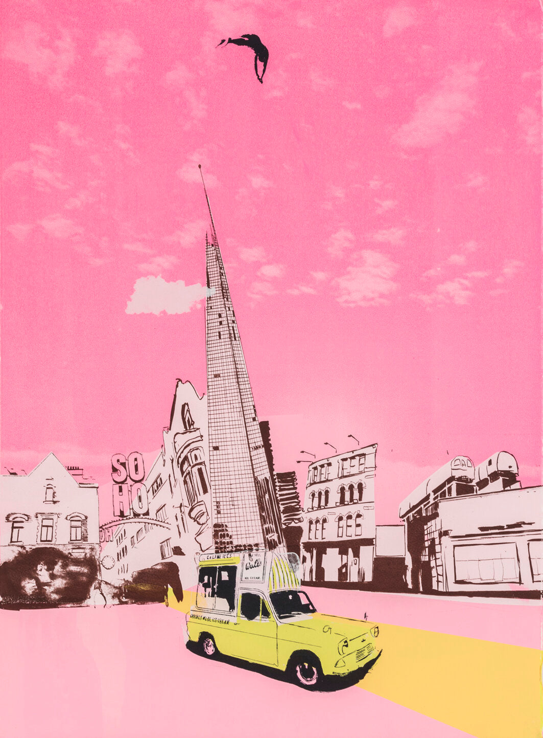 Summer Vibes in Pink by Anna Marrow, a limited edition 8 colour screen-print on somerset satin 350gsm paper from 2021