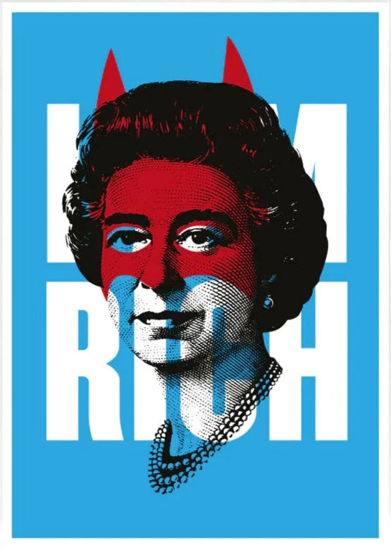 Rich Enough To Be Batman - HRH I am Rich Blue and Red by Heath Kane, a limited edition four colour screen print on southbank coarse 310gsm paper from 2021
