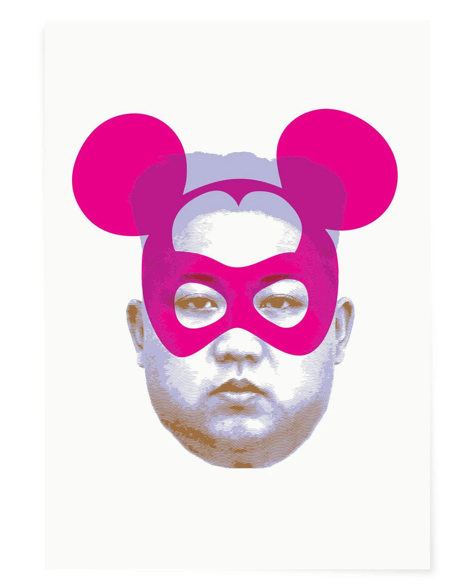 Masks of Fear - Jong-un (2nd Edition) by Heath Kane, a limited edition 4 colour screen print on somerset satin 300gsm paper with two tones of metallic silver and neon pink ink from 2020