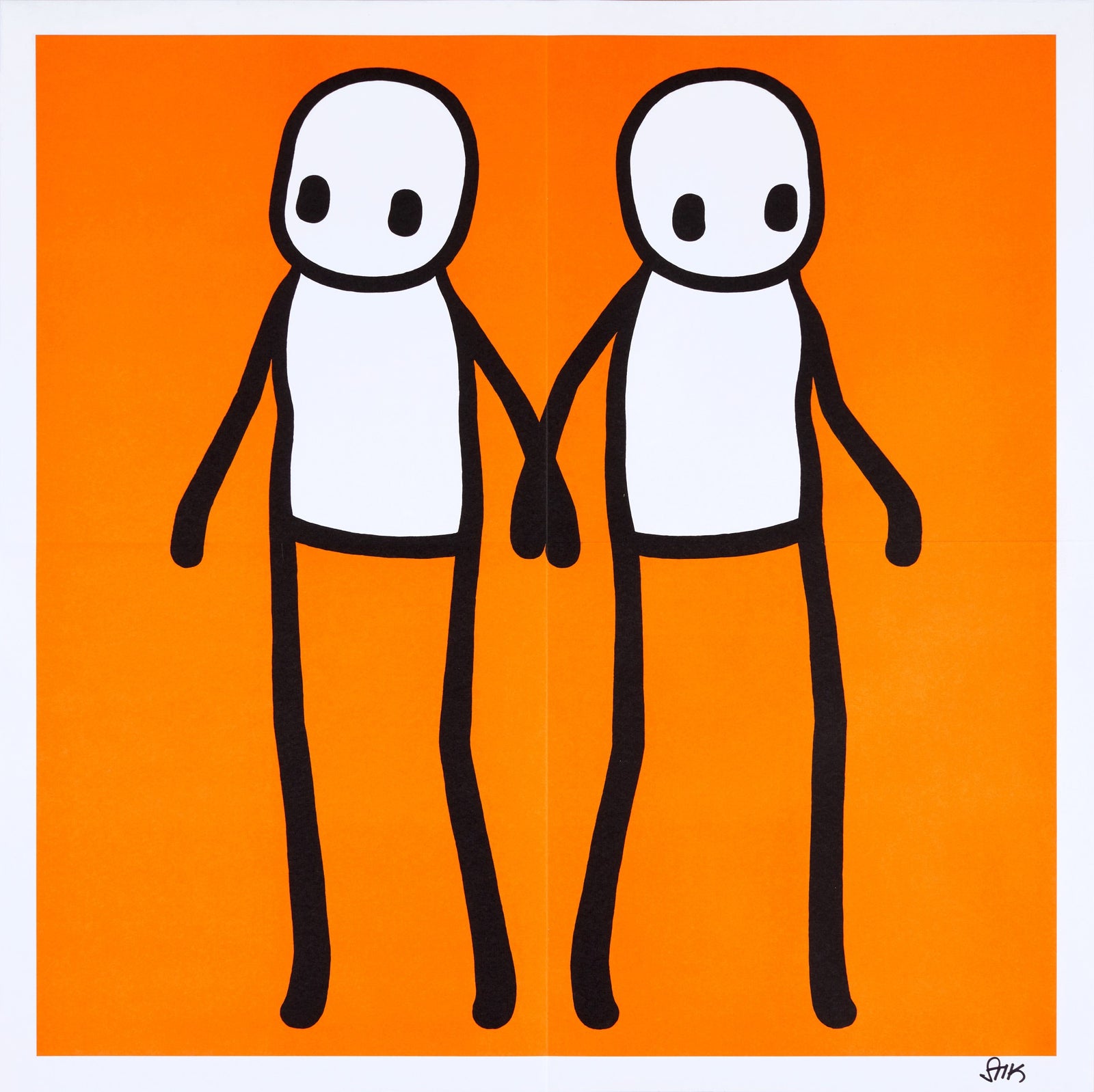 Holding Hands - Orange (Signed) (Framed) by Stik, a limited edition lithographic poster in colours on 140gsm wove.  from 2020