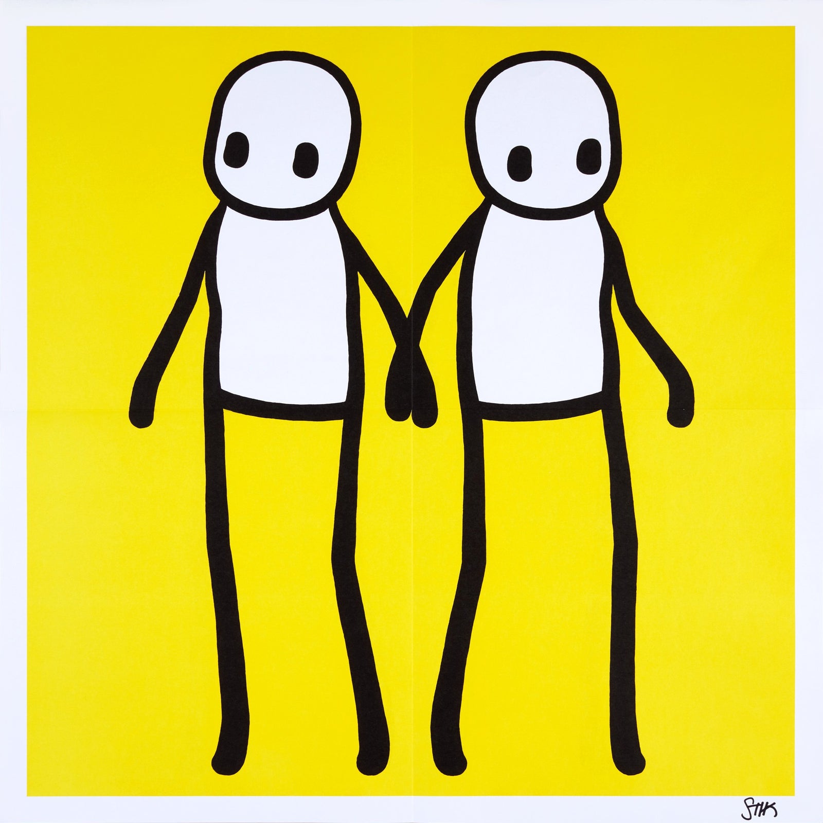 Holding Hands - Yellow (Signed) (Framed) by Stik, a limited edition lithographic poster in colours on 140gsm wove.  from 2020