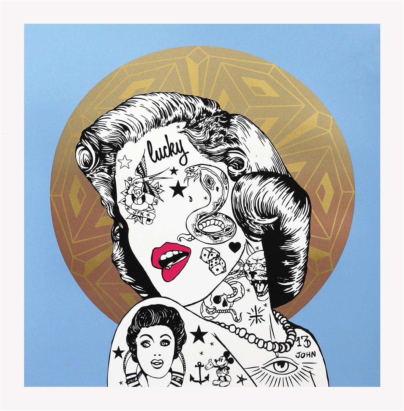 Marilyn - Gold Leaf Premium Edition by Rugman, a limited edition 5 colour print with 24ct gold leaf on somerset satin 300gsm paper from 2015