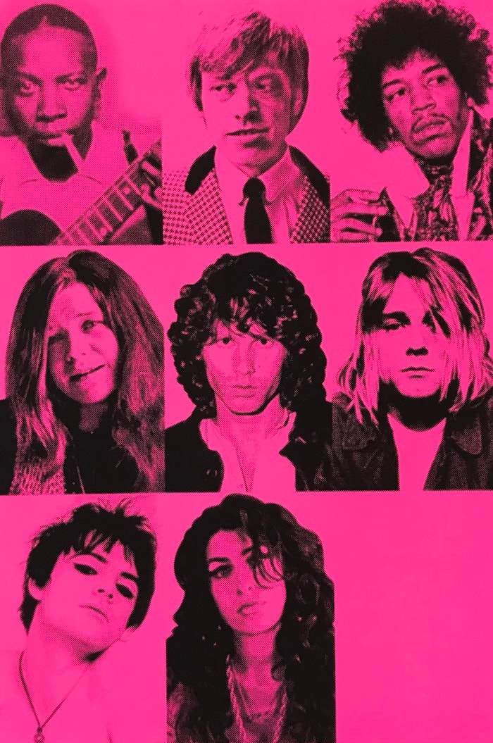 27 Club (Black and Pink) by Russell Marshall, a limited edition signed 2 colour silk screenprint on somerset satin 300gsm paper from 2018
